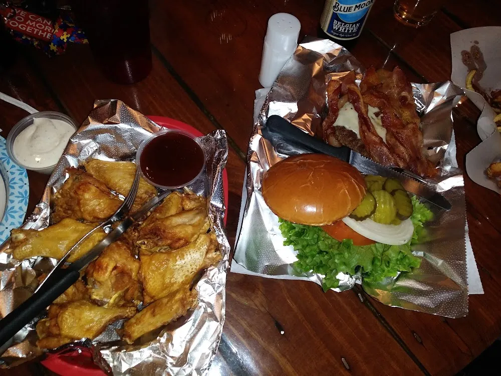 Jumbo Wings and Ernie's Jr Bacon Cheeseburger and Cheese Fries
